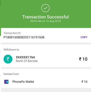 Transfer money PhonePe wallet to Bank