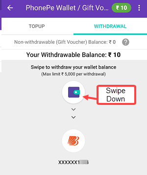 Transfer money PhonePe wallet to Bank