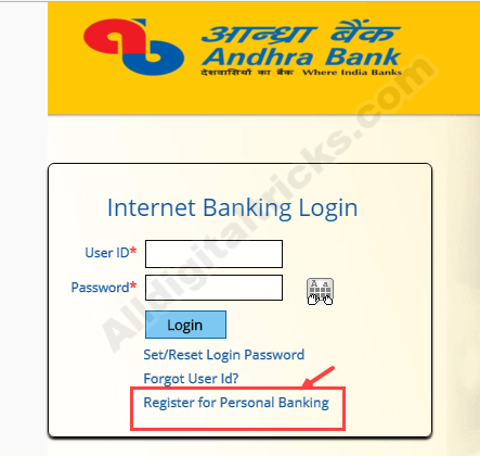 Andhra Bank net banking register online