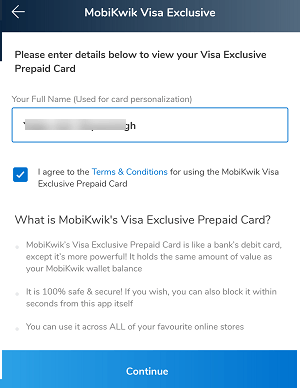 Mobikwik VISA Virtual Debit Card