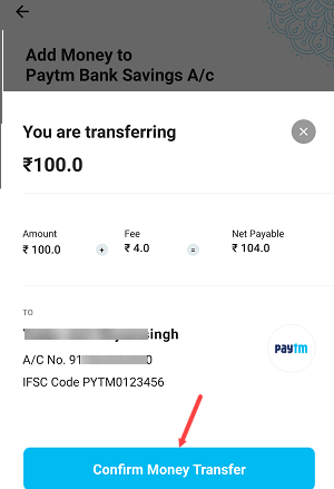add money paytm saving bank account