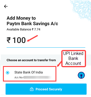 add money paytm saving bank account