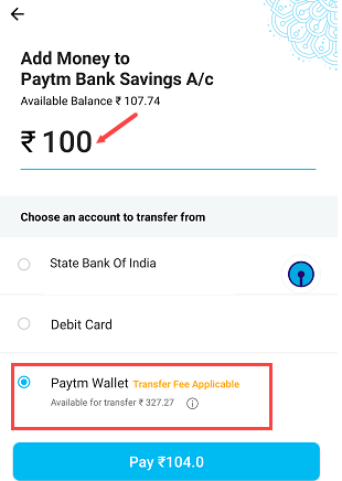 add money paytm saving bank account