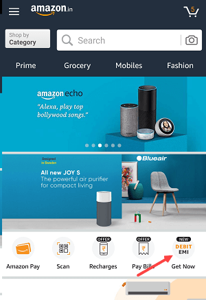 Amazon India Pay EMI Using Debit card