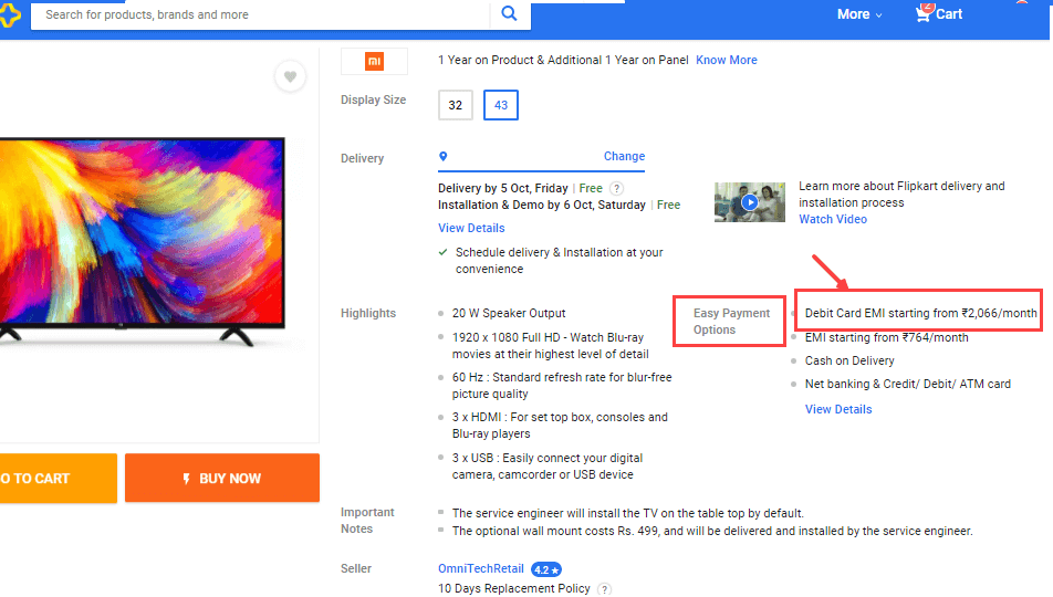 Flipkart EMI Debit card