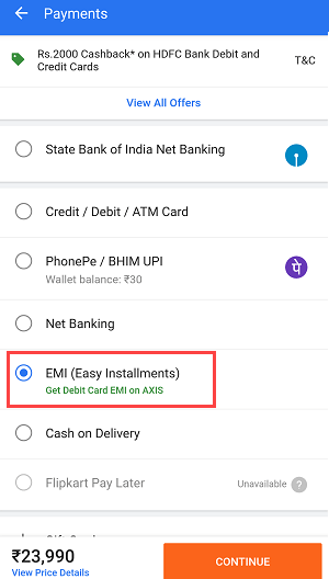 Flipkart EMI Debit card