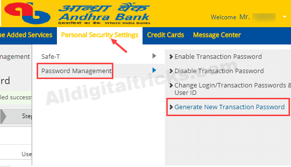 Andhra Bank net banking register online