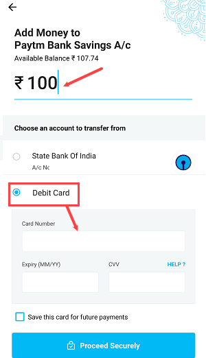 add money paytm saving bank account