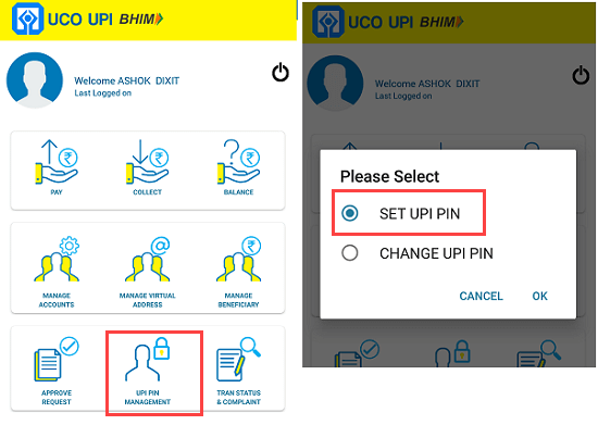 UCO BHIM UPI - register, Create UPI ID and UPI PIN