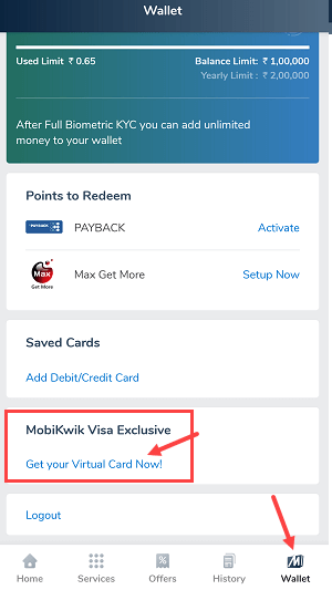 Mobikwik VISA Virtual Debit Card
