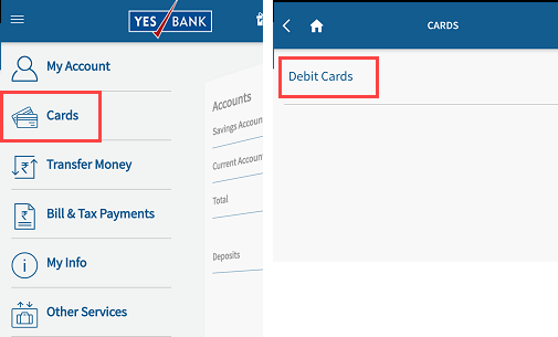 Yes Bank Change generate Debit card PIN