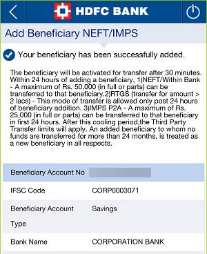 Add Beneficiary HDFC Bank