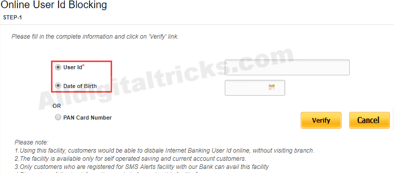 PNB net banking disable block