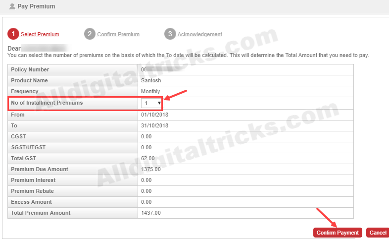 Pay PLI premium payment online