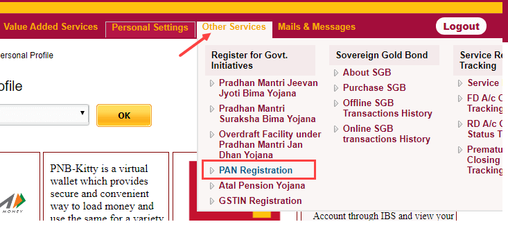 PNB pan card registration status