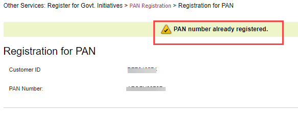 PNB pan card registration status