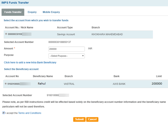 sbi imps transfer