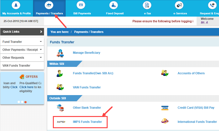 SBI IMPS fund transfer