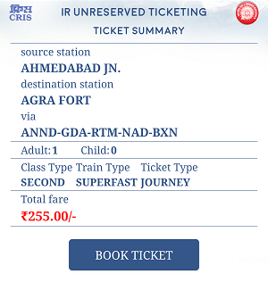 Unreserved train ticket Book online