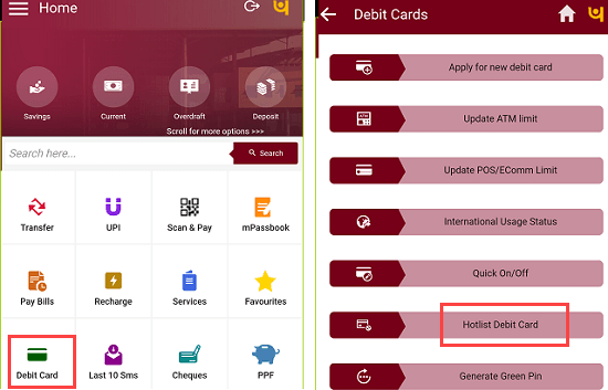 Block PNB Debit card online