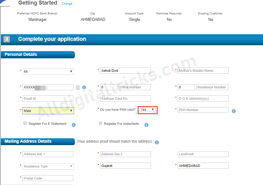 apply online HDFC Saving account