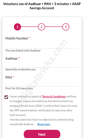Axis ASAP account open online