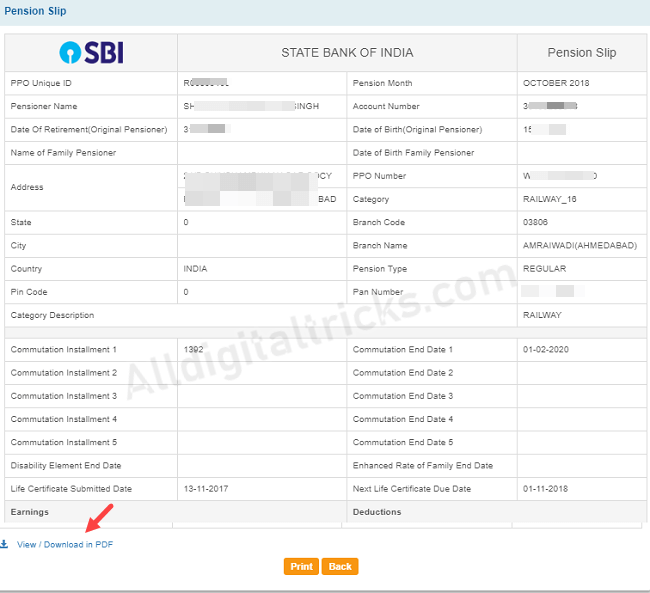 SBI pension slip