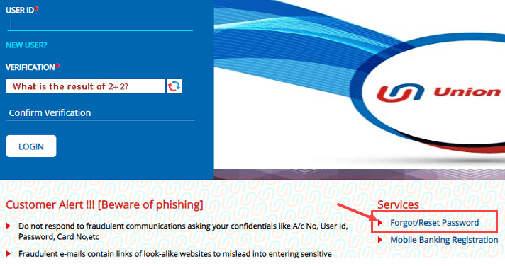 reset login password union Bank of India net banking