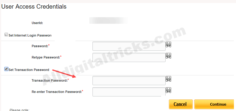 PNB reset transaction password