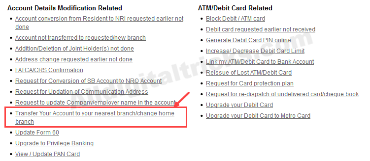 Transfer ICICI Account to another branch