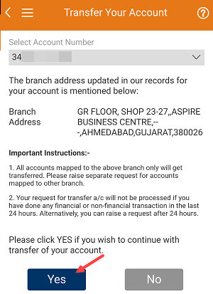 Transfer ICICI Account to another branch