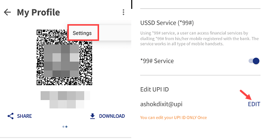 BHIM Create UPI ID, change UPI ID