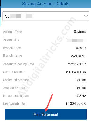Indian Bank Mini Statement