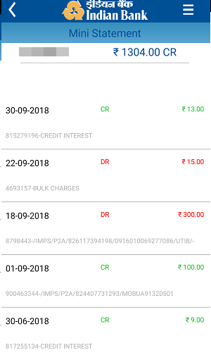 Indian Bank Mini Statement