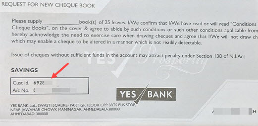 Yes Bank customer ID