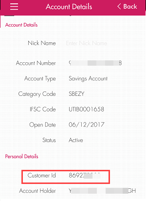 Axis Bank customer ID
