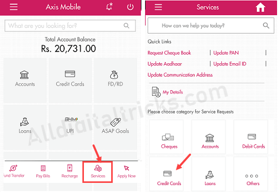 Generate Axis Bank credit card pin