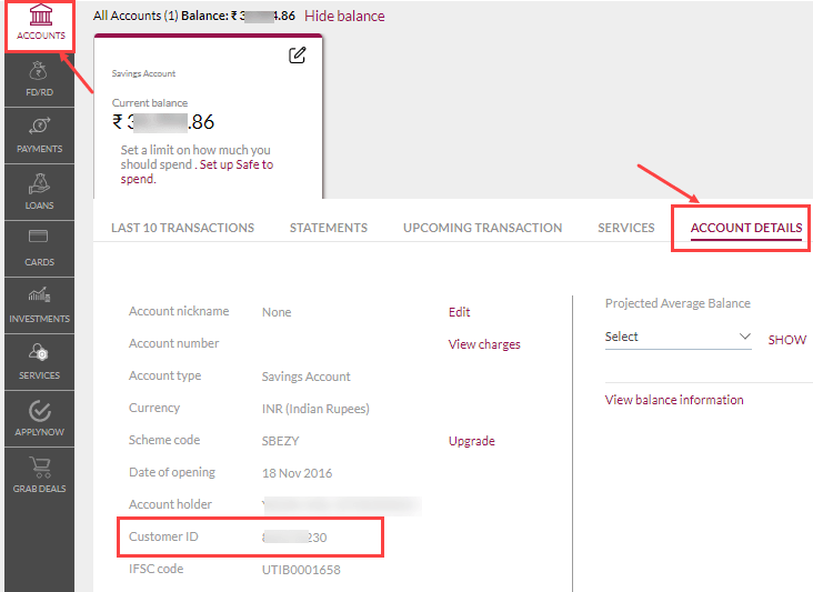 axis bank customer ID