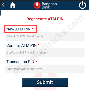 Bandhan Bank ATM PIN Generation Online