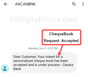 Request Canara Bank ChequeBook Through SMS