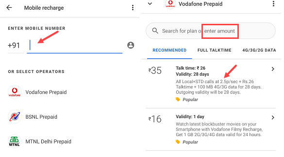 Mobile recharge Gpay