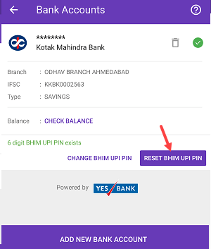 Reset UPI PIN PhonePe