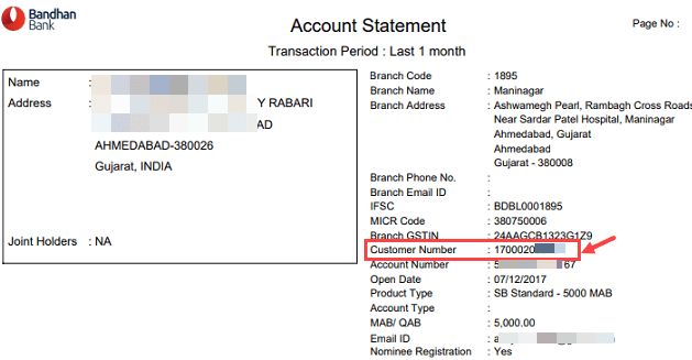 Bandhan Bank CIF Number