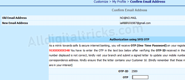Register/Change Email Address in Bank of India (BOI) Online