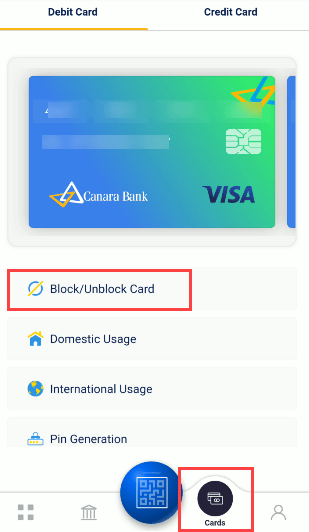 Block/Unblock Canara Bank Debit Card using Mobile Banking