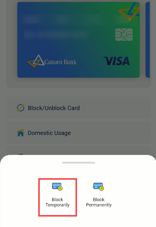Block/Unblock Canara Bank Debit Card using Mobile Banking