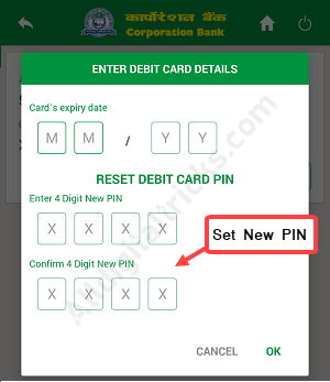 Corporation Bank Change/Generate ATM Pin Online