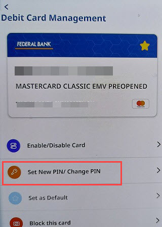 Federal Bank set reset ATM PIN