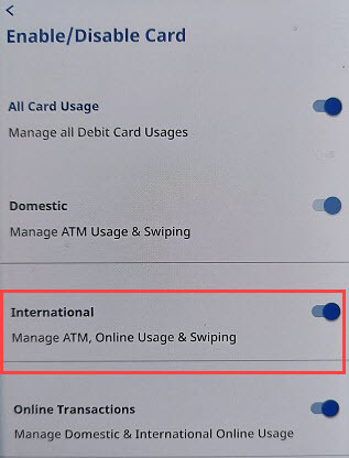 federal bank debit card international usage