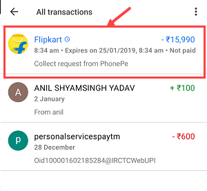 Here you can see Flipkart Request for payment. Tap and open.